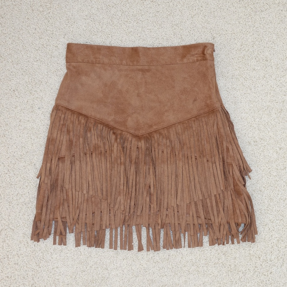 Altar'd State Brown Mini Fringe Skirt